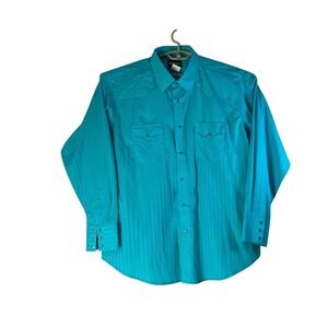 Wrangler Mens XXL Turquoise Western Pearl Snap Long Sleeve Shirt country America